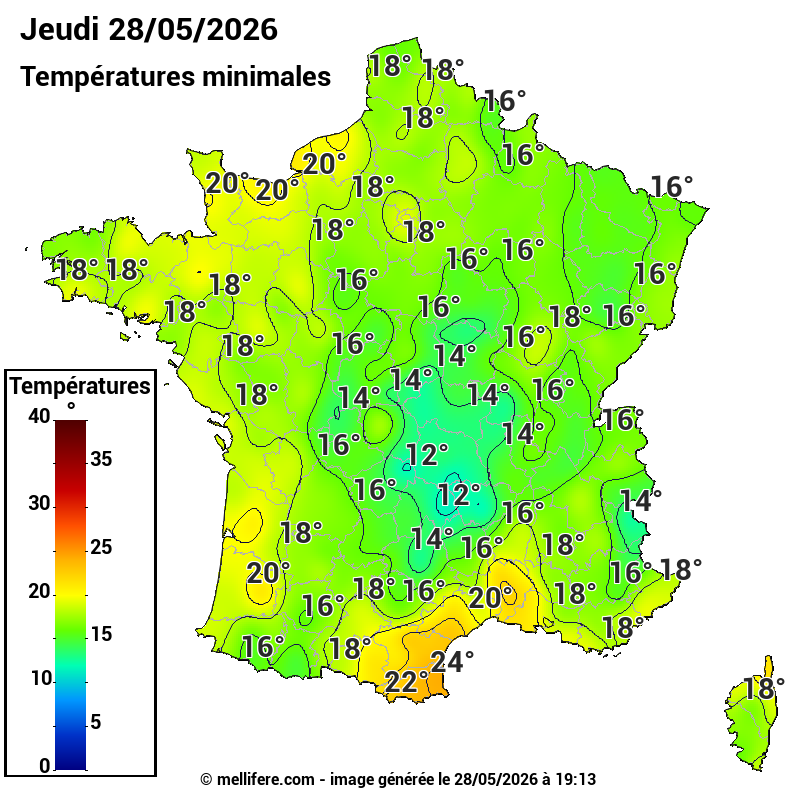 Prévision Températures mini 28/05