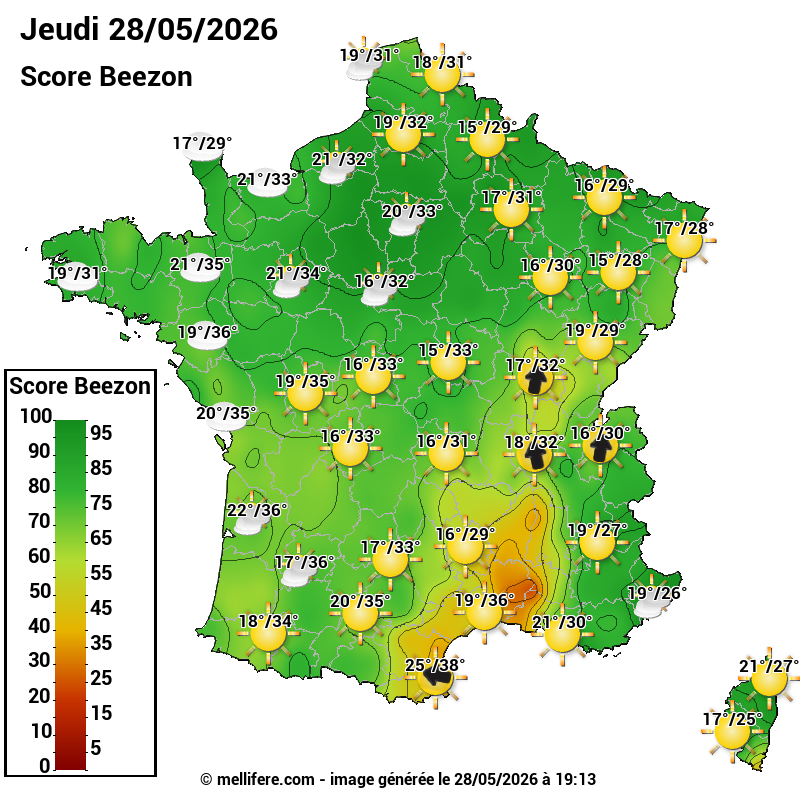 Carte des scores abeilles 28/05
