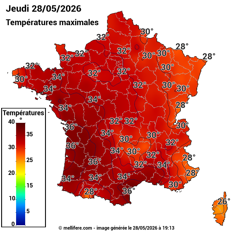 Prévision Températures maxi28/05