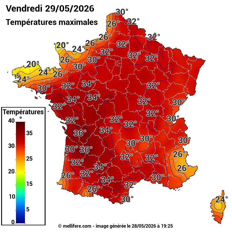 Prévision Températures maxi29/05