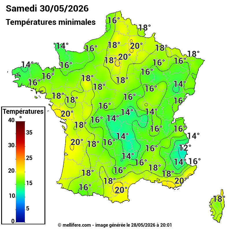 Prévision Températures mini 30/05