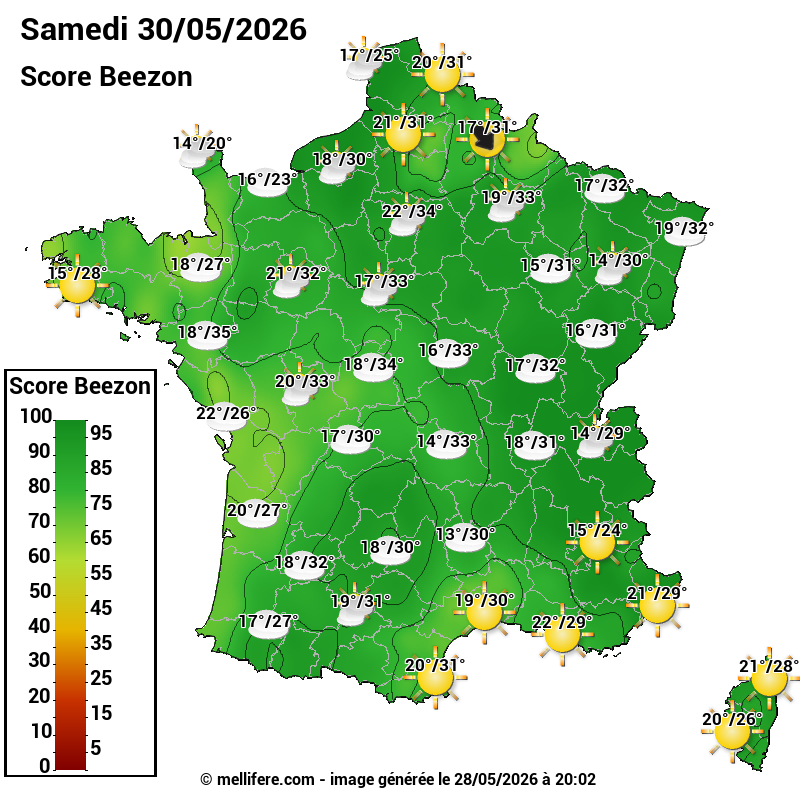 Carte des scores abeilles 30/05