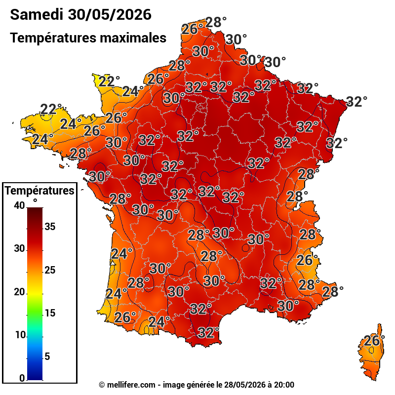 Prévision Températures maxi30/05