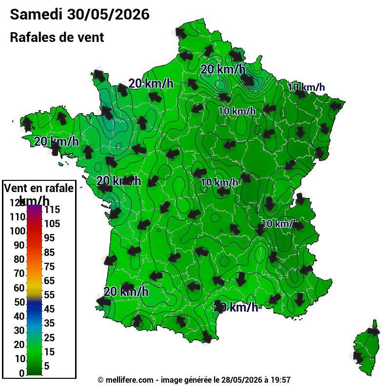 Prévision Vents et rafales 30/05