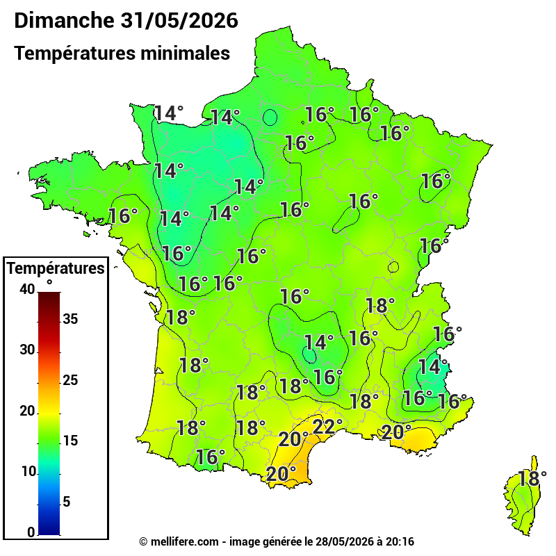 Prévision Températures mini 31/05