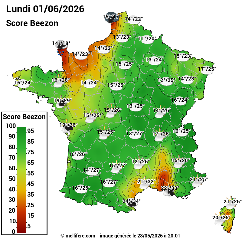 Carte des scores abeilles 01/06