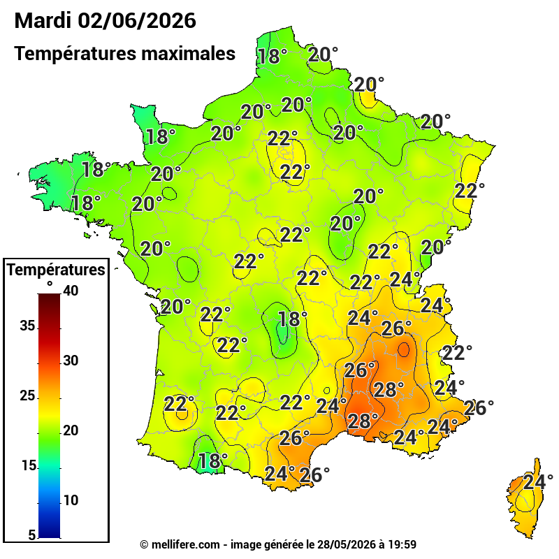 Prévision Températures maxi02/06