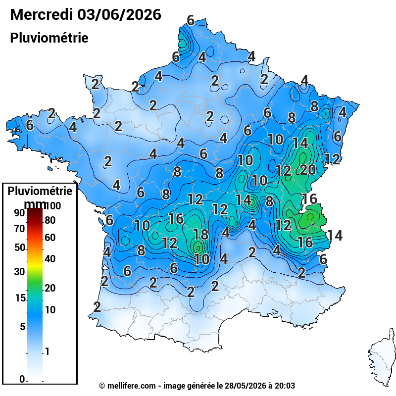 Prévision Pluviométrie 03/06