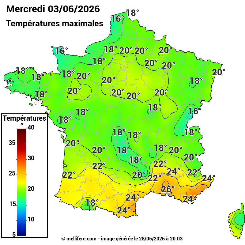 Prévision Températures maxi03/06