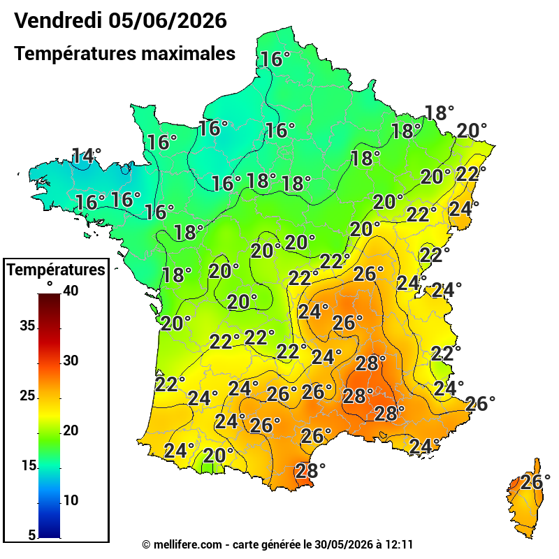 Prévision Températures maxi05/06