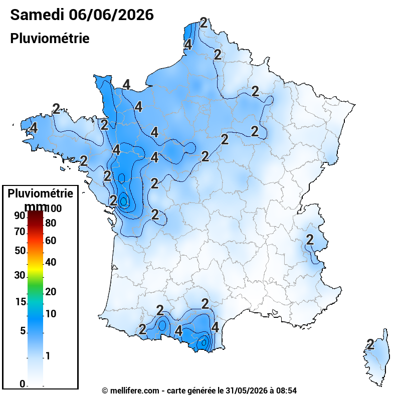 Prévision Pluviométrie 06/06