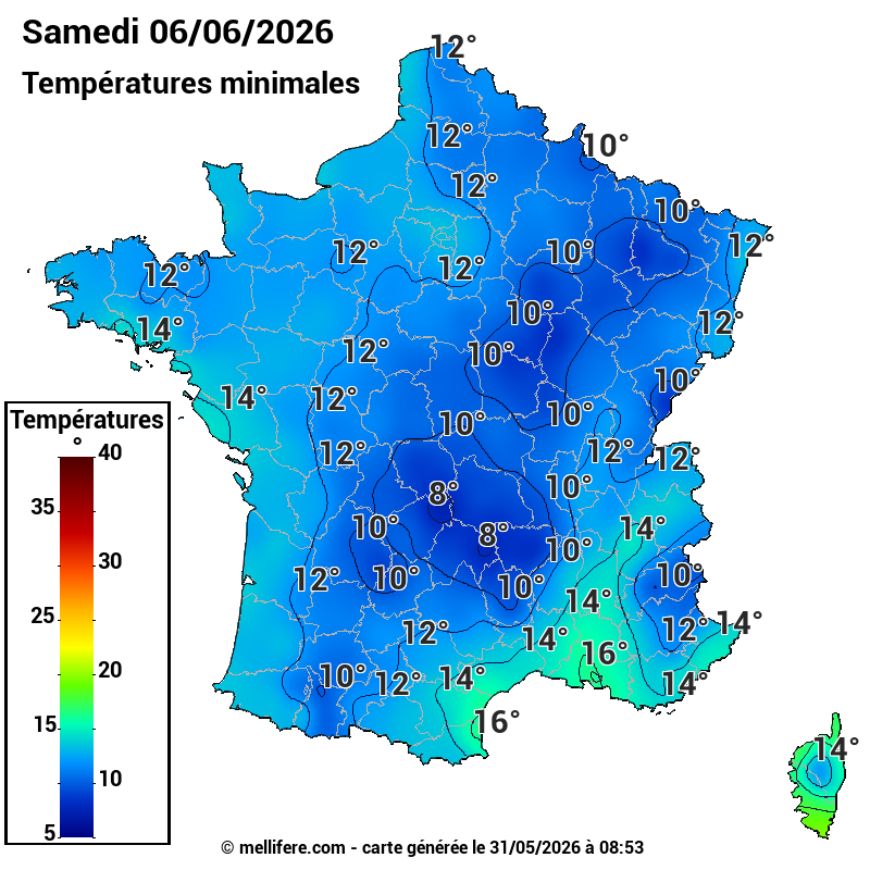 Prévision Températures mini 06/06