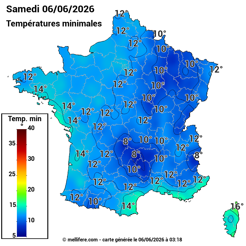 Prévision Températures mini 06/06