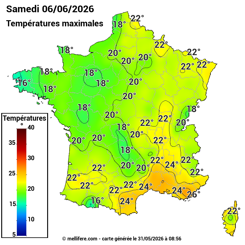 Prévision Températures maxi06/06