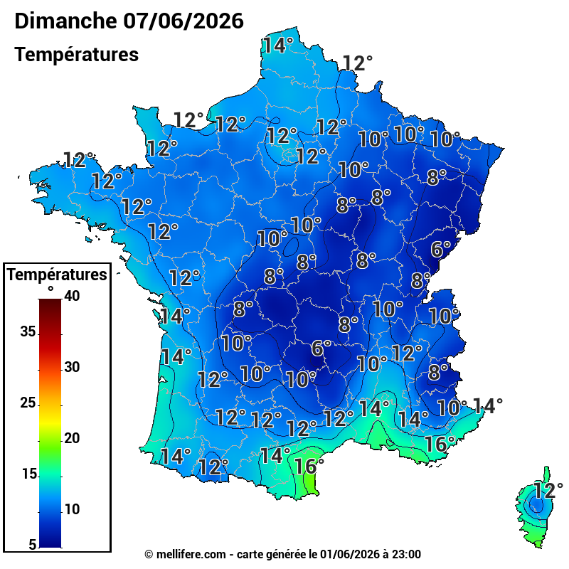 Prévision Températures mini 07/06
