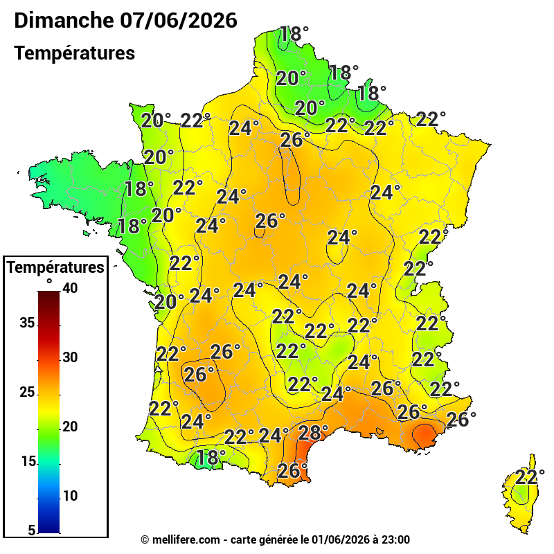 Prévision Températures maxi07/06