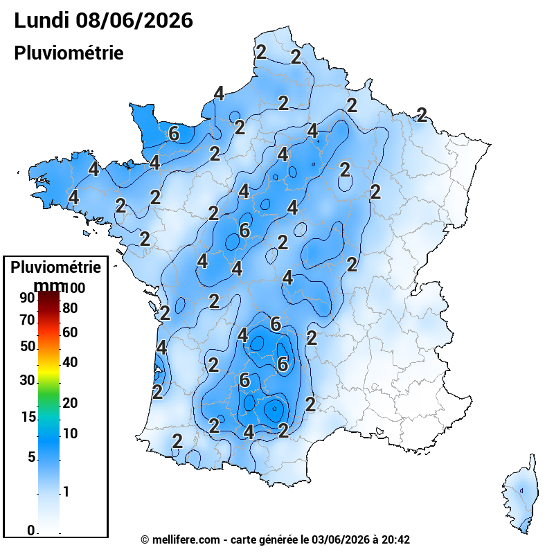 Prévision Pluviométrie 08/06
