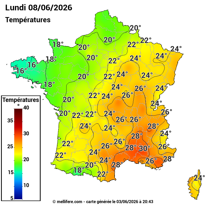 Prévision Températures maxi08/06