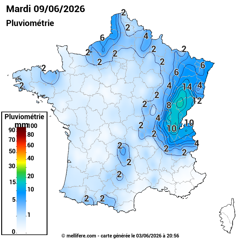 Prévision Pluviométrie 09/06