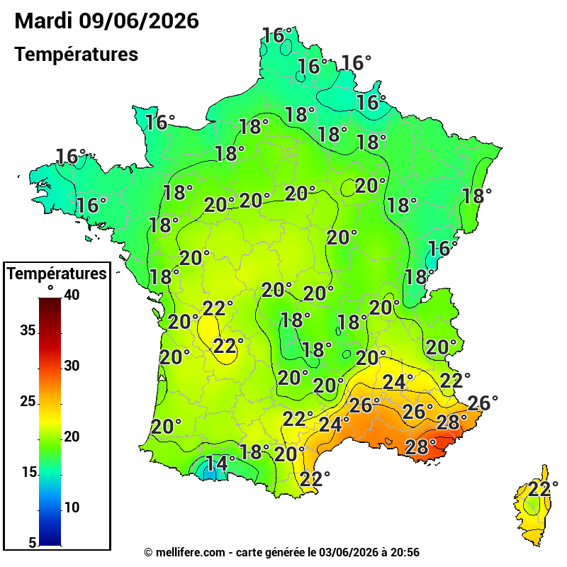 Prévision Températures maxi09/06