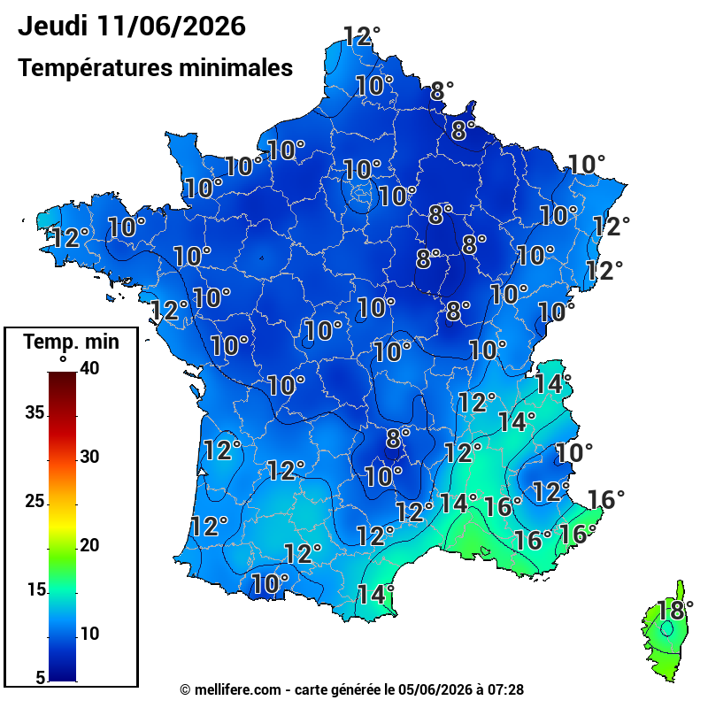Prévision Températures mini 11/06