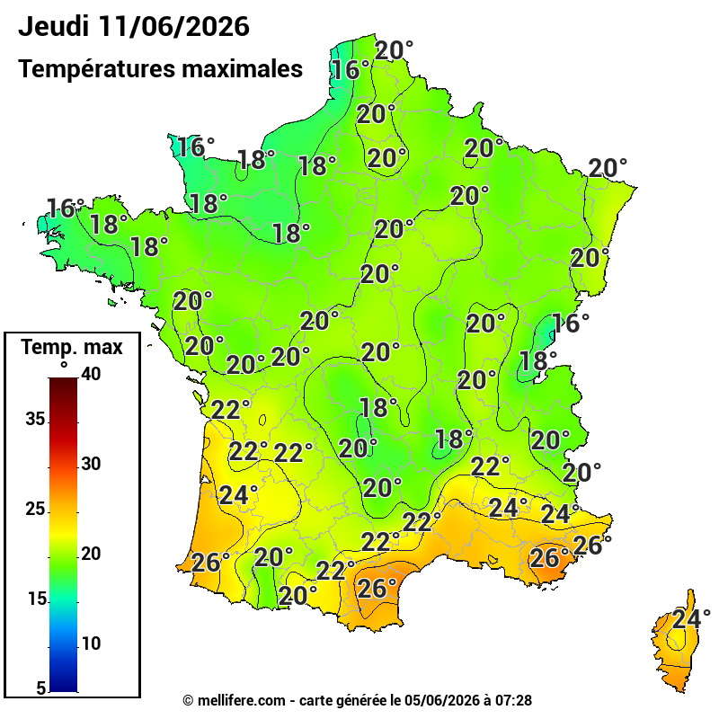 Prévision Températures maxi11/06