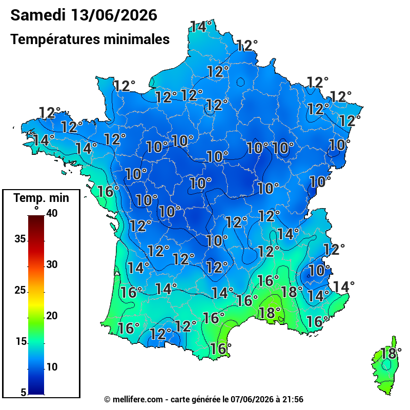 Prévision Températures mini 13/06