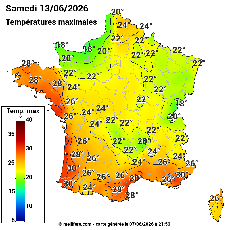 Prévision Températures maxi13/06