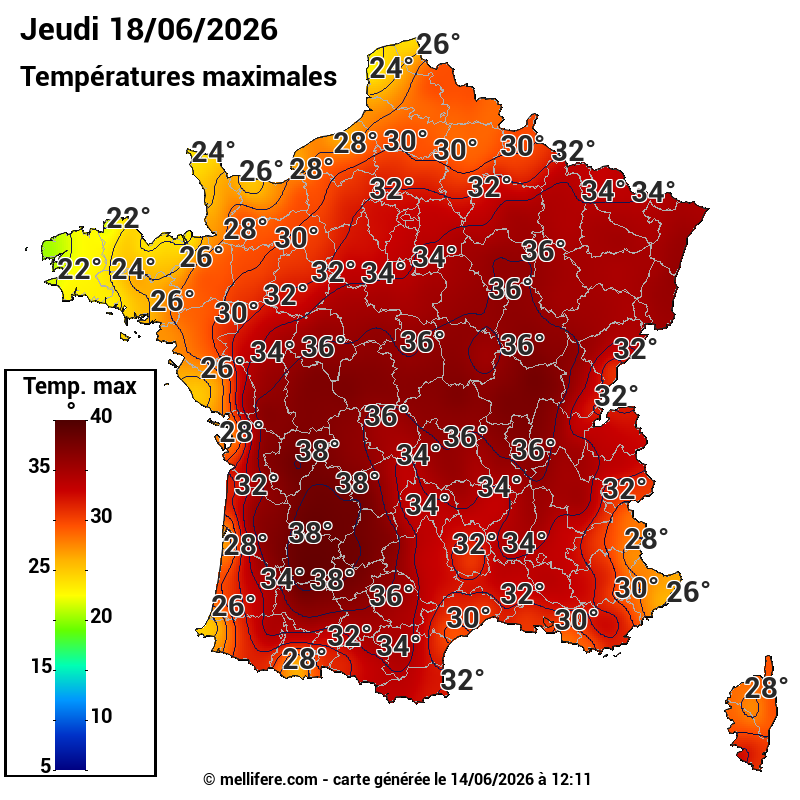 Prévision Températures maxi18/06