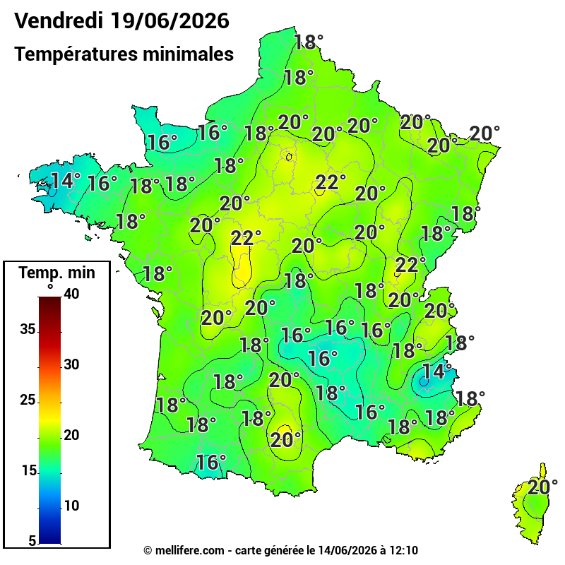 Prévision Températures mini 19/06
