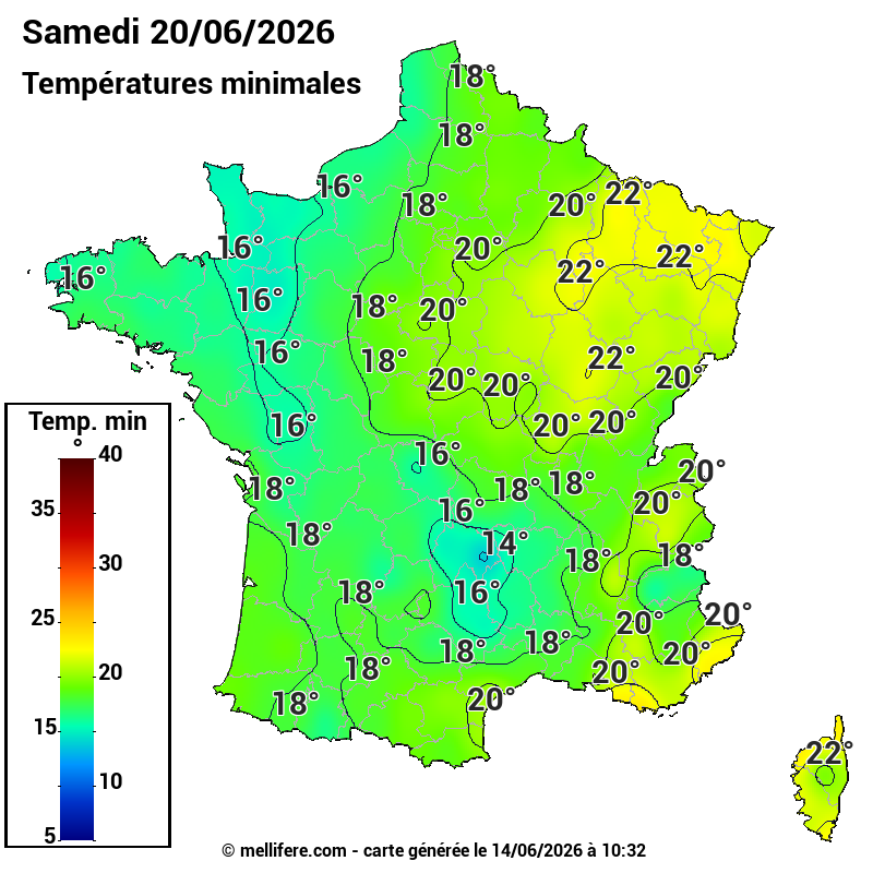 Prévision Températures mini 20/06
