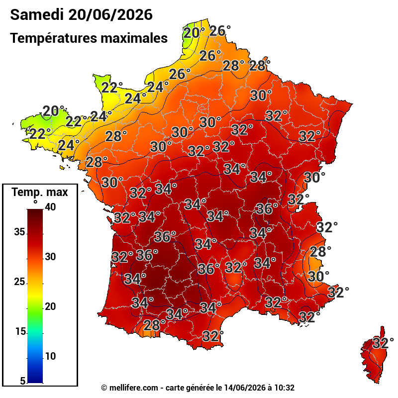 Prévision Températures maxi20/06