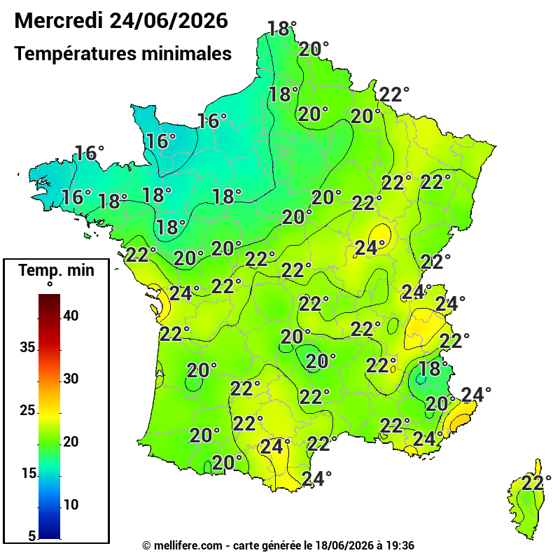 Prévision Températures mini 24/06