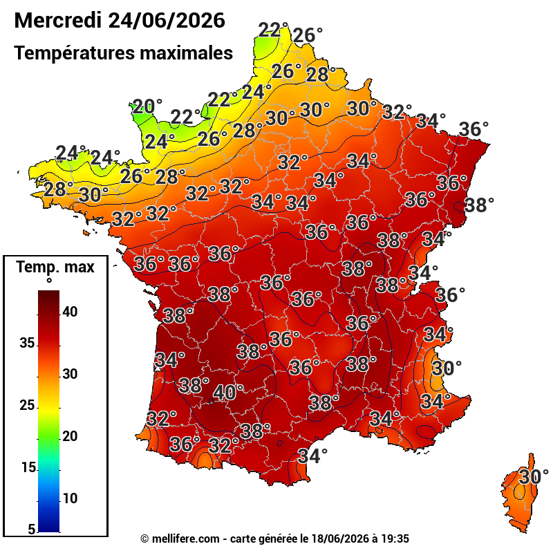 Prévision Températures maxi24/06