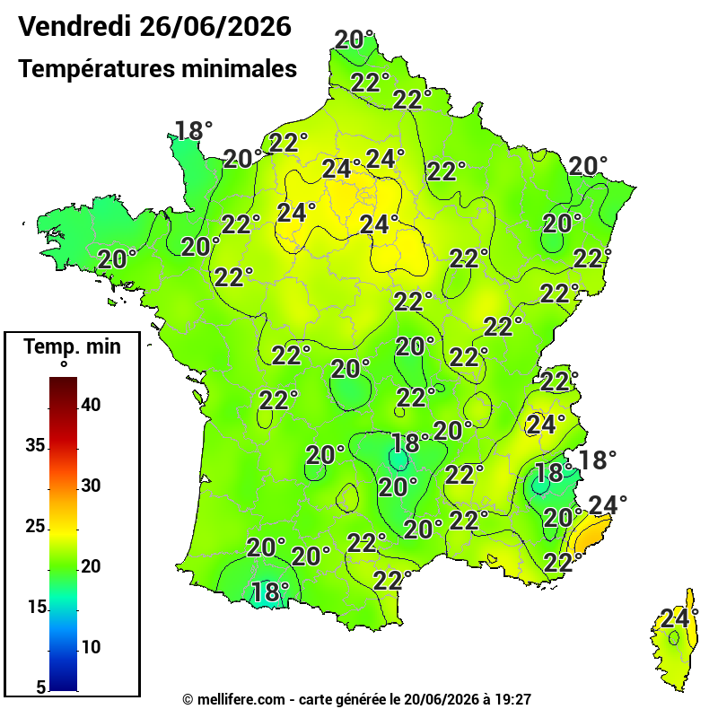 Prévision Températures mini 26/06