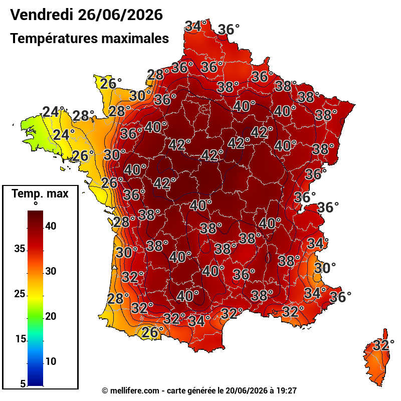 Prévision Températures maxi26/06