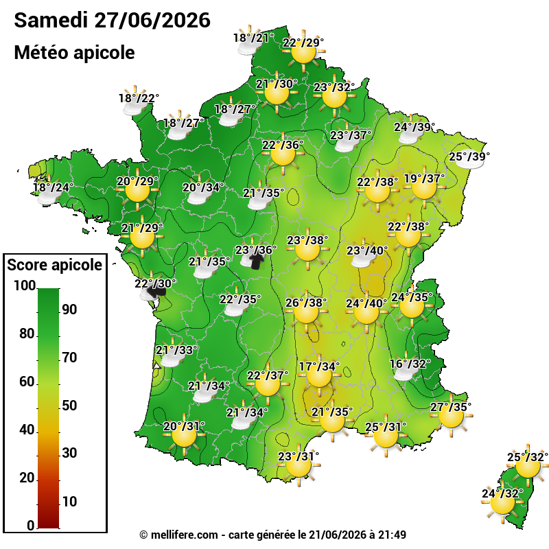 Carte des scores abeilles 27/06