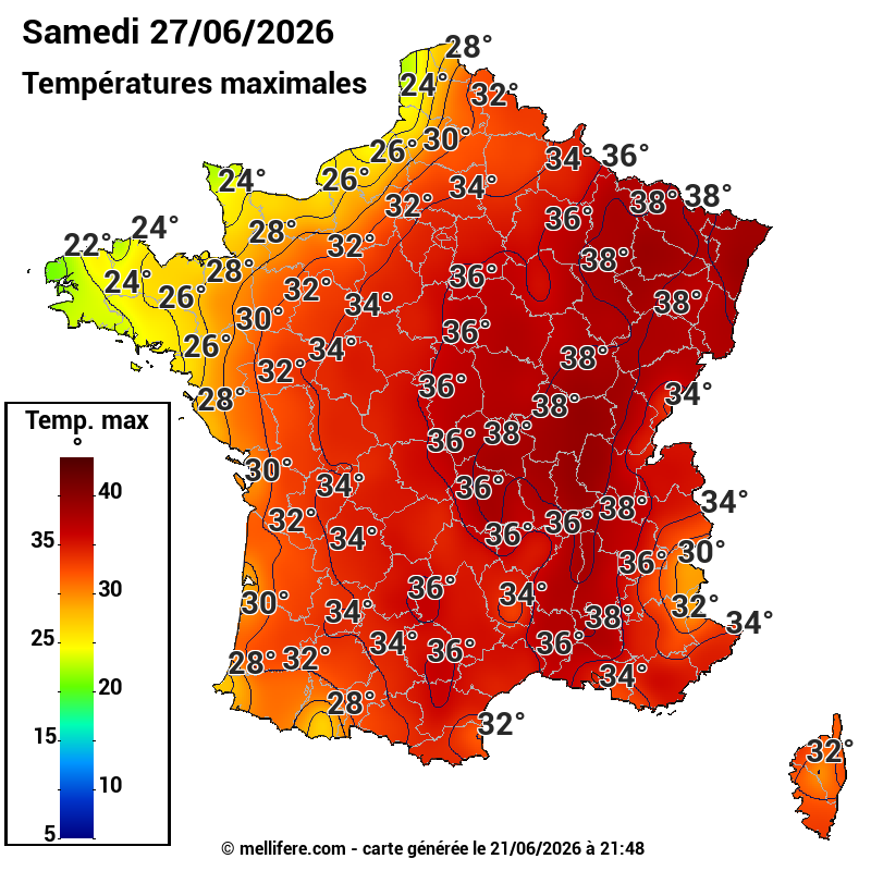Prévision Températures maxi27/06