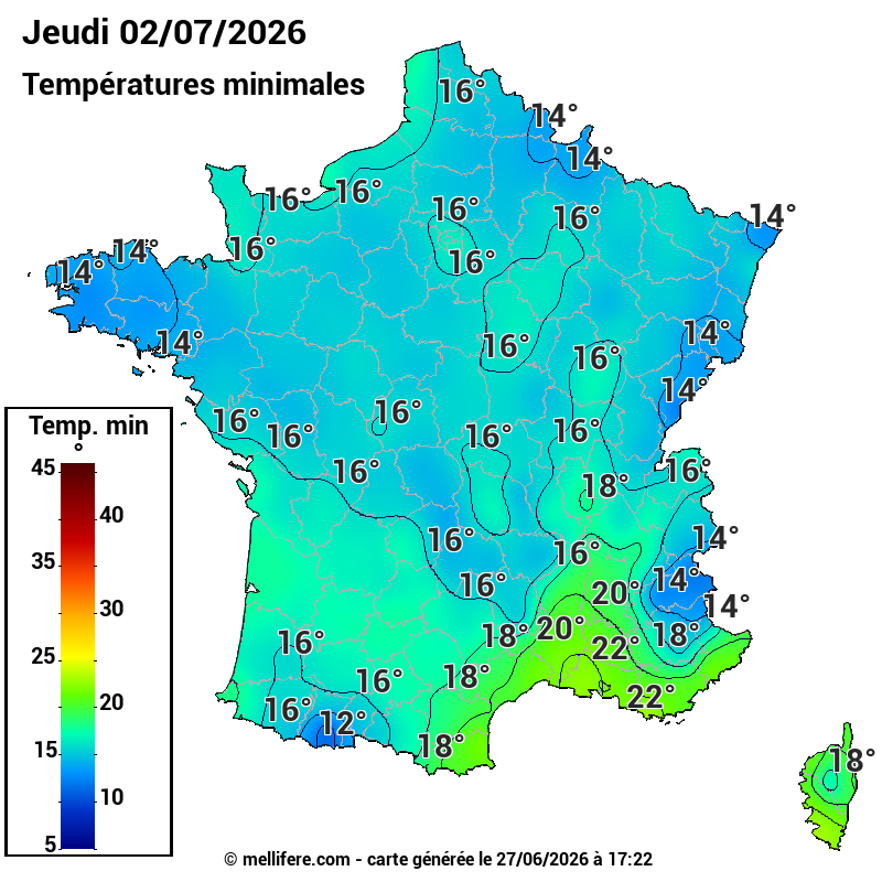 Prévision Températures mini 02/07