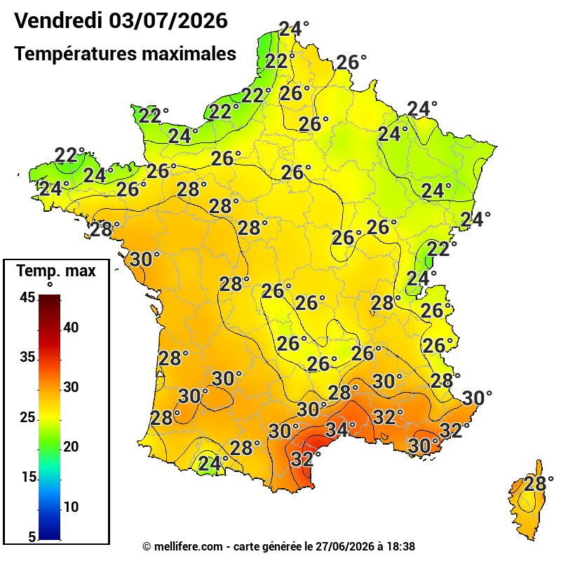 Prévision Températures maxi03/07