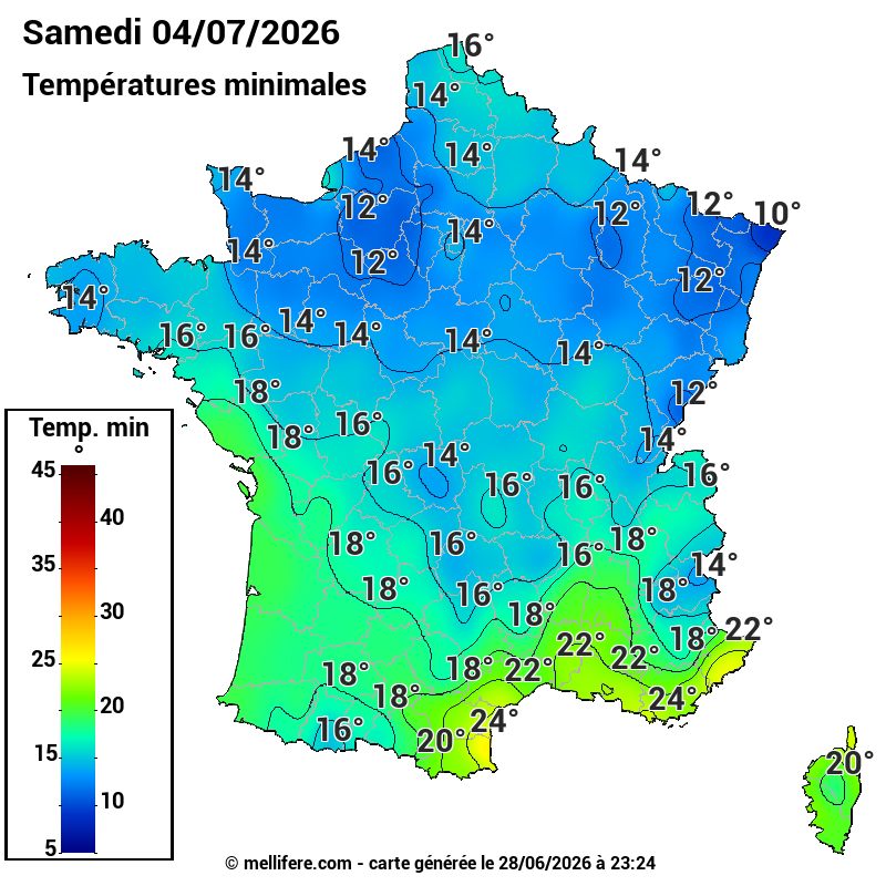 Prévision Températures mini 04/07