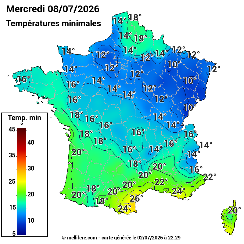 Prévision Températures mini 08/07