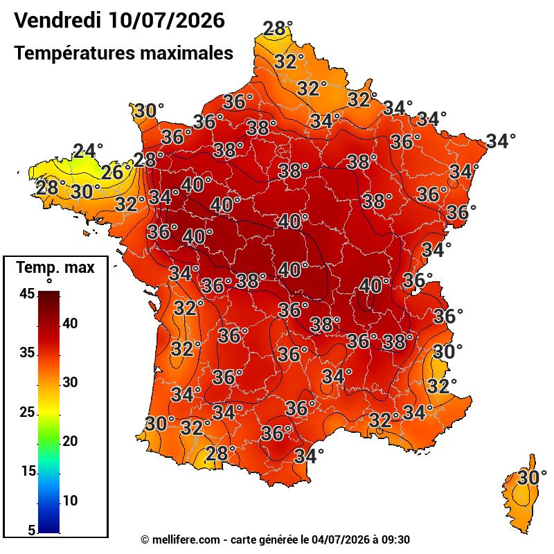 Prévision Températures maxi10/07
