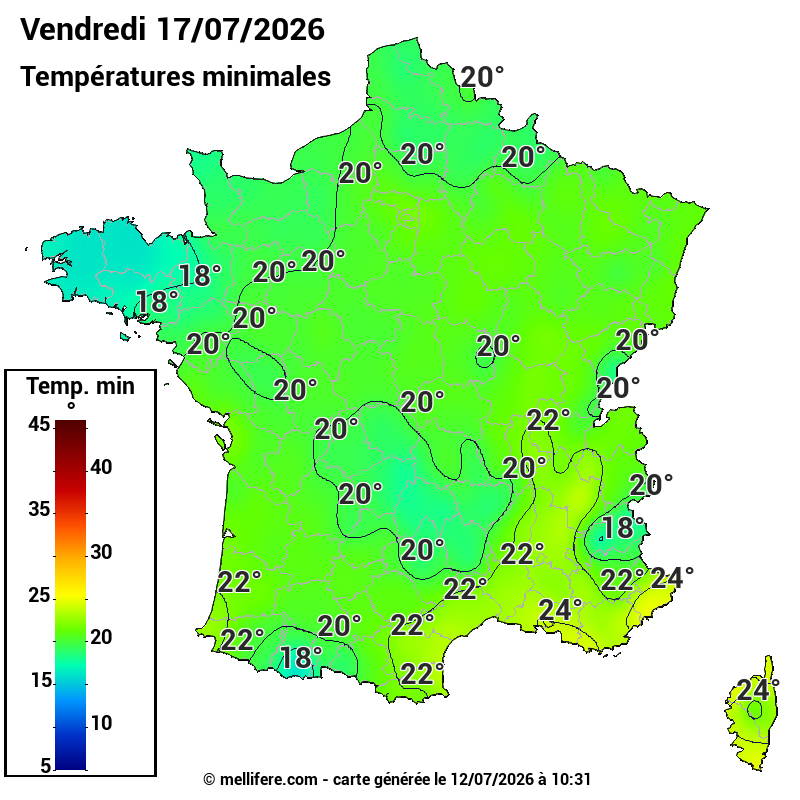 Prévision Températures mini 17/07