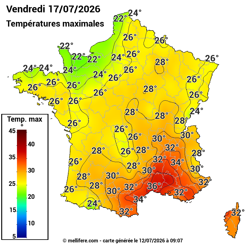Prévision Températures maxi17/07
