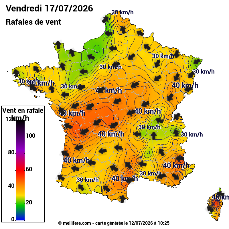 Prévision Vents et rafales 17/07