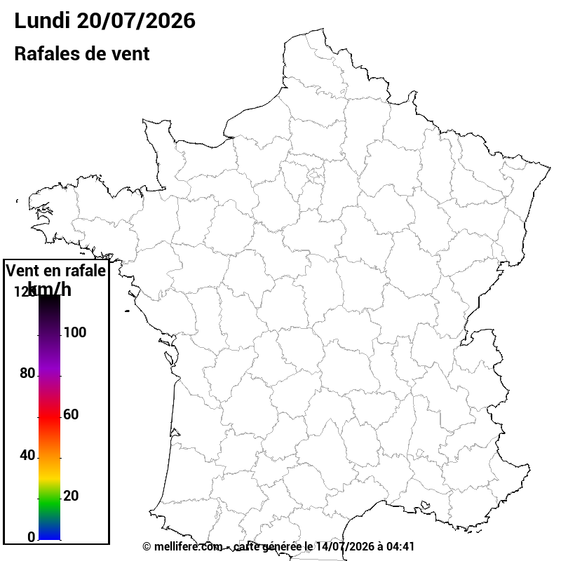 Prévision Vents et rafales 20/07
