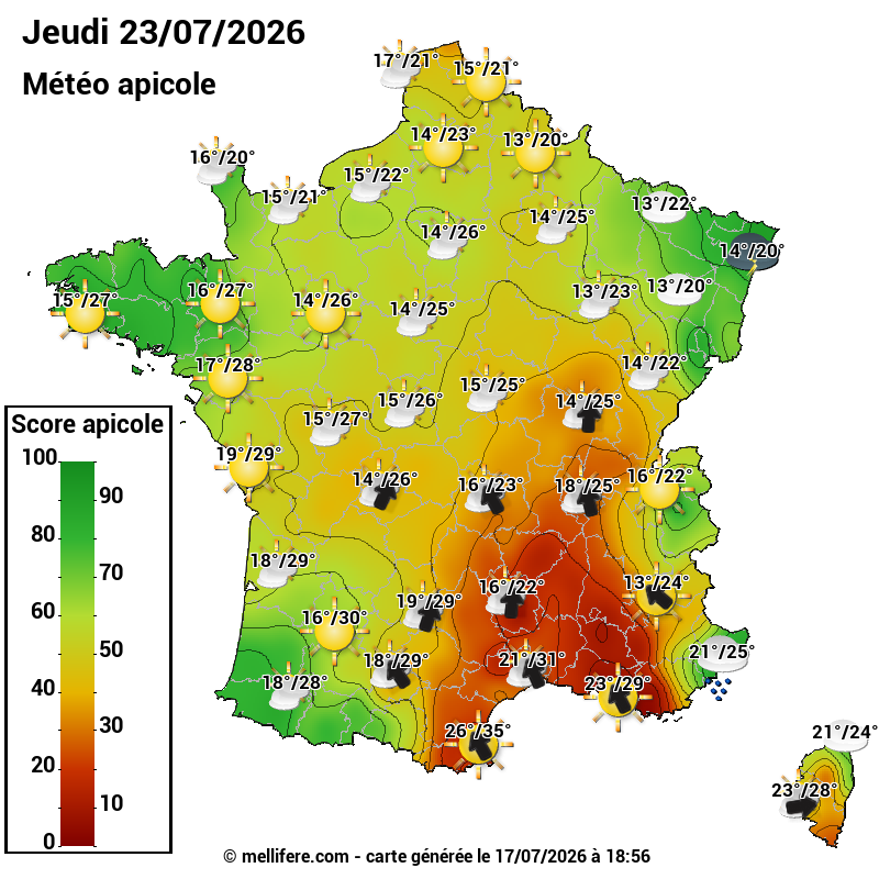 Carte des scores abeilles 23/07