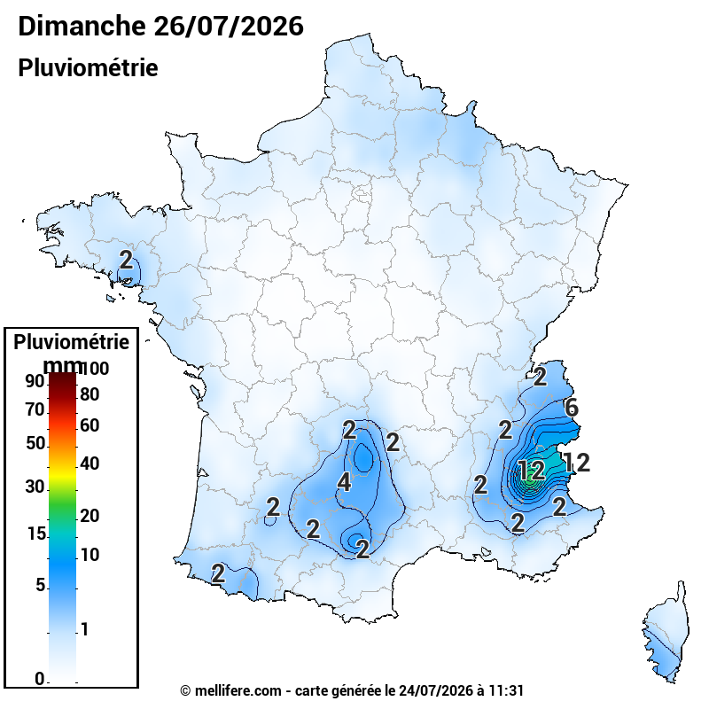 Prévision Pluviométrie 26/07