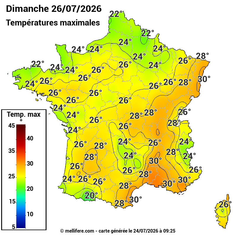 Prévision Températures maxi26/07